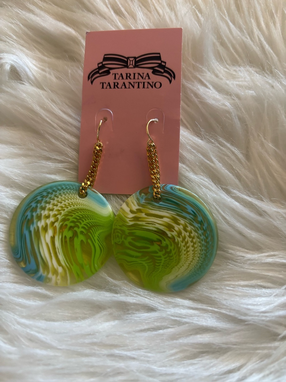 Tarina Tarantino Lime & Aqua Swirl Disc Drop Earrings